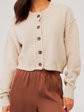 Free People Lila Cardigan beige knitted button-front cardi size small